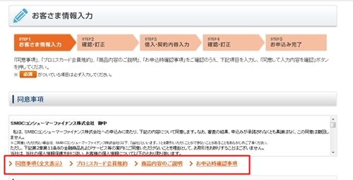 プロミスお客さま情報入力画面